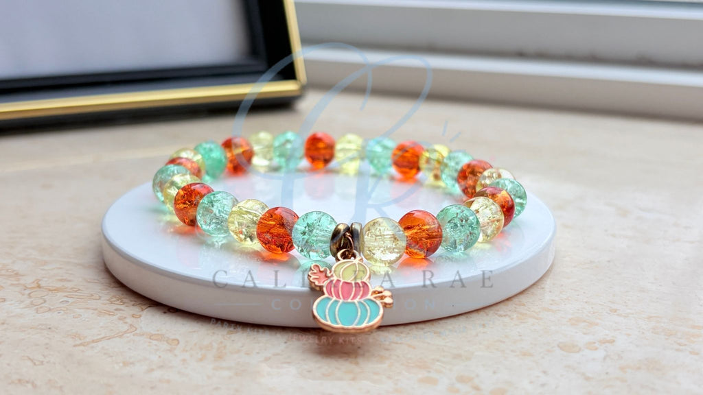 Triple Pumpkin Glass bead Bracelet