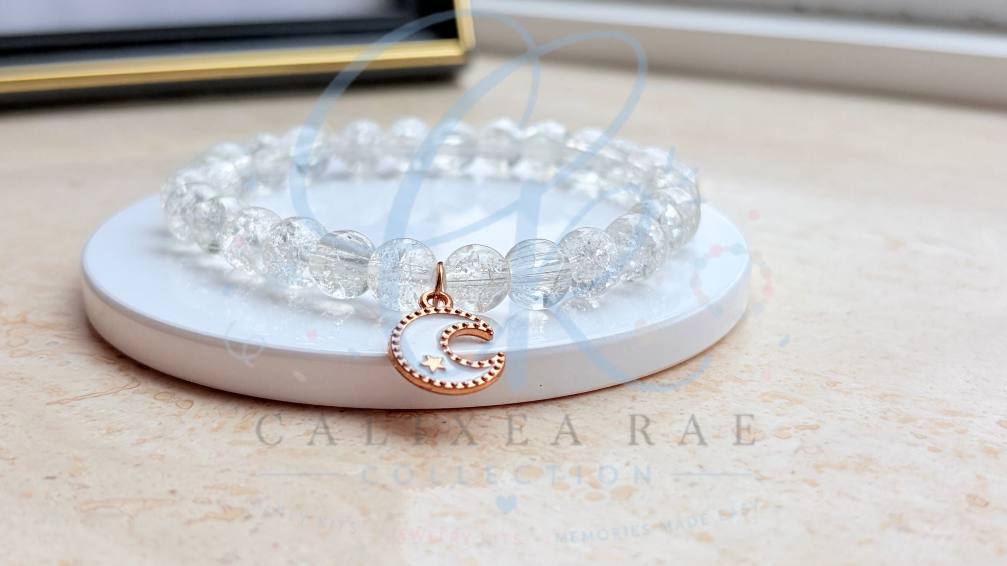 White Moon Charm Glass bead bracelet
