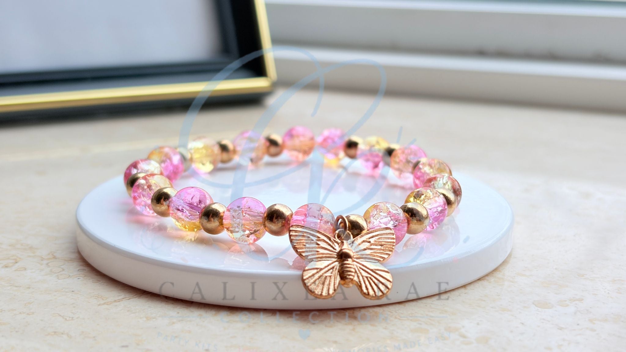 Pink, Yellow and Rose Gold Butterfly Bracelet